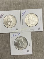 1951, 1951s & 1951d Franklin Half Dollars