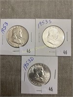 1953, 1953s & 1953d Franklin Half Dollars
