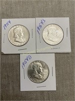 1954, 1954s & 1954d Franklin Half Dollars