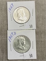 1957 & 1957d Franklin Half Dollars