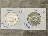 1958 & 1958d Franklin Half Dollar