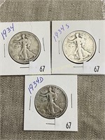 1934, 1934s & 1934d Walking Liberty Half Dollars