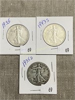 1935, 1935d & 1935s Walking Liberty Half Dollars