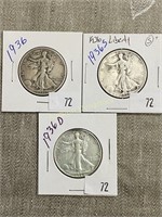 1936, 1936s & 1936d Walking Liberty Half Dollars