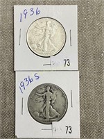 1936 & 1936S Walking Liberty Half Dollar