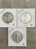 1937, 1937s & 1937d Walking Liberty Half Dollars