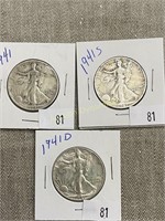 1941, 1941s & 1941d Walking Liberty Half Dollar