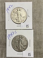 1942 & 1942s Walking Liberty Half Dollars