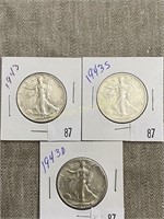 1943, 1943s & 1943d Walking Liberty Half Dollars