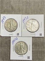 1943, 1943s & 1943d Walking Liberty Half Dollars