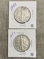 1943 (x2) Walking Liberty Half Dollars