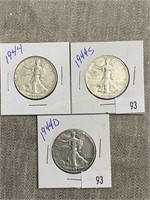 1944, 1944s & 1944d Walking Liberty Half Dollars