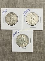 1945, 1945s & 1945d Walking Liberty Half Dollars