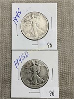 1945 & 1945d Walking Liberty Half Dollars