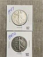 1947 & 1947d Walking Liberty Half Dollars