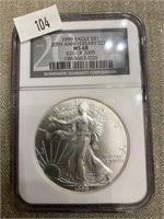 1999 Silver Eagle $1, 20th Ann., MS68, Graded