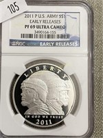 2011p US Army $1, Silver, Graded PF 69 Ultra Cameo