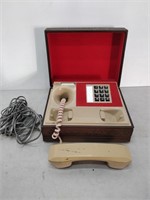 vintage phone in wooden box