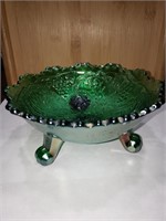 VINTAGE FOOTED GREEN CARNIVAL CANDY DISH