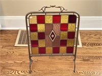 Vintage Stained Glass Brass Fireplace Stand