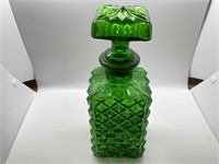 Green Glass Whiskey Decanter in Cube Pattern