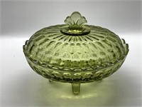 Green Glass Square Compote/Candy Dish with Lid