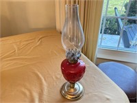 Ruby Red Glass Oil Lamp 16.5"T