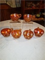 6 MARIGOLD CARNIVAL GLASS CUPS
