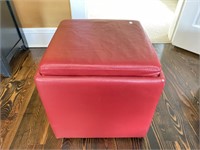 Red Leather Stool with Small Pull-out Tray