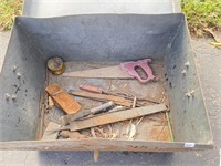 Metal Tool Box with Lid and Misc. Vintage Tools