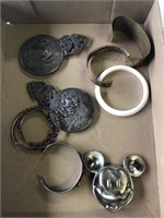 Box Lot of Vintage Items (mirrors, belt buckle)