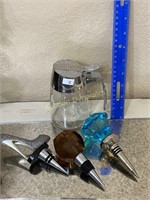 Three Wine Bottle Stoppers & Syrup Dispenser