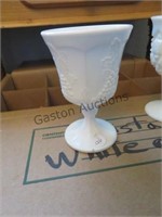 27 MILK GLASS GOBLETS, 17 W/ GRAPEVINE PATTERN