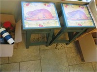 PAIR OF WOODEN DECORATED STOOLS