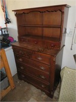 WOOD CHEST OF DRAWERS WITH HUTCH