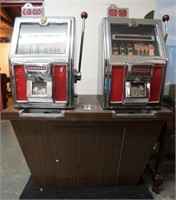 Two Vintage Slot machines on one Stand