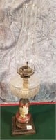 AWESOME ANTIQUE OIL LAMP - REVERSE PAINT GLASS