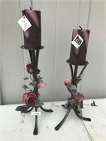 2 Metal Candle Stands and Candles