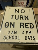NO TURN ON RED METAL SIGN