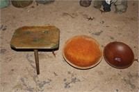 Stool & 2 Wooden bowls