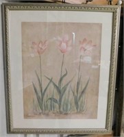 Floral print by Debra Lake, matted and framed,