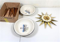 vintage clock & enamel pans