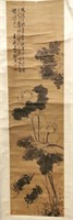 Old Chinese Painting Scroll of Lotus & Crabs
