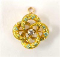 14K Gold Enamel Diamonds Pin/Pendant