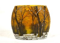 Daum Nancy Winter Scene Art Glass Vase