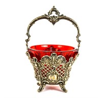 Silver Basket w. Red Glass Liner
