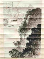 Chinese Painting Scroll of Mountain & River Scene
