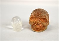 Two Pcs of Carved Rock Crystal & Stone Skulls