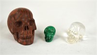 Three Pcs of Malachite, Rock Crysta & Stone Skulls
