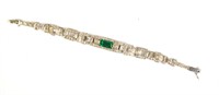 Platinum  Diamonds & Emerald Bracelet